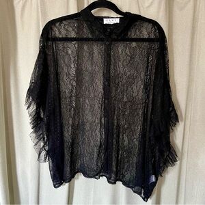 Elvi Mixed Material Swiss Dot and Lace Blouse